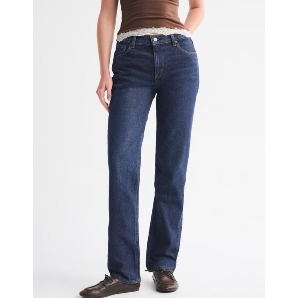 Abercrombie Curve Love 90s Straight Jeans 30 Long Dark Wash Mid Rise Denim